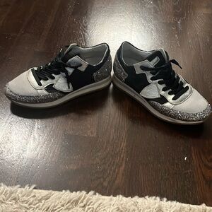 Philippe Model Black and Silver Metallic and Glitter Sneakers